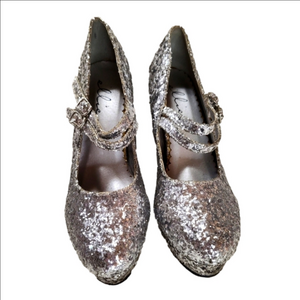 Ellie Shoes Silver Glitter Double Strap Mary Jane High Heels Size 8